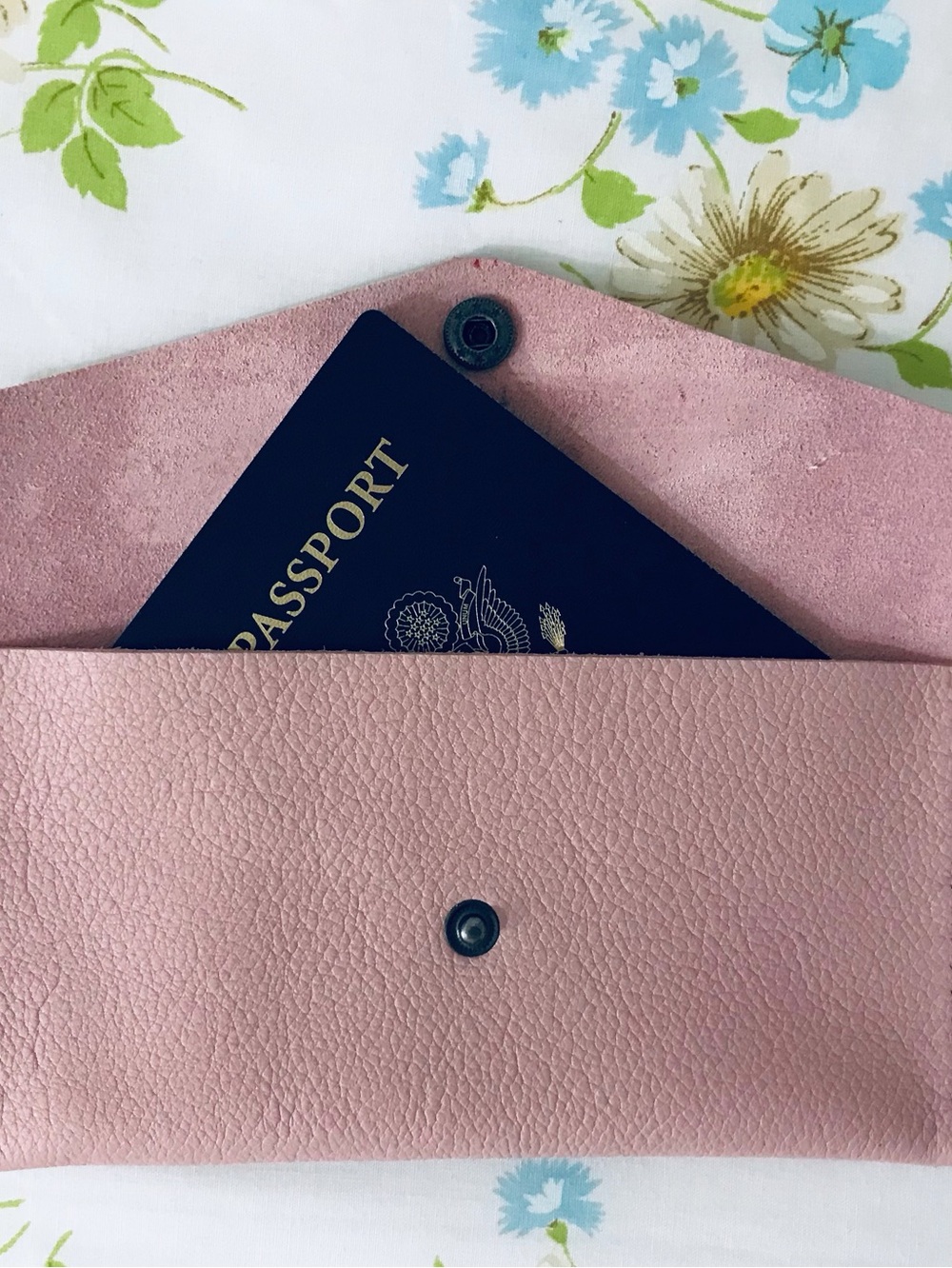 Handmade Genuine Pink Leather Passport Wallet - Compact Travel Card Holder